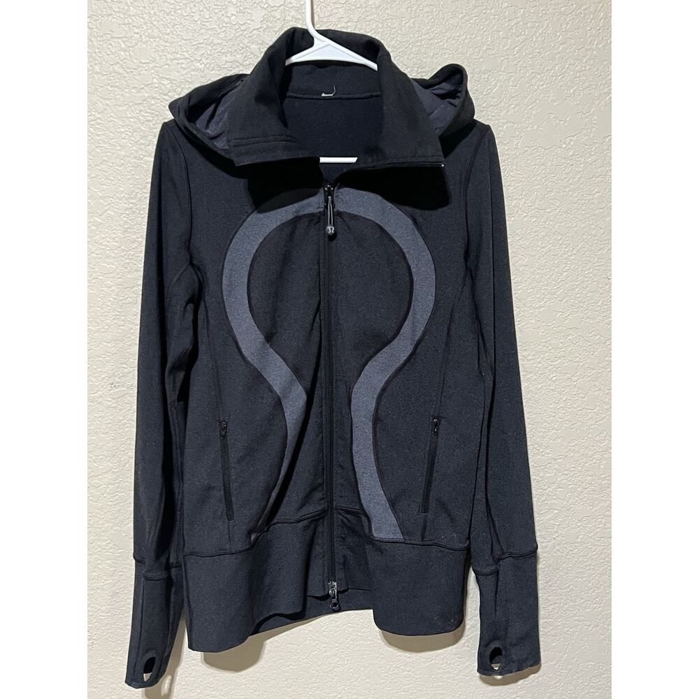 LULULEMON In Stride Jacket Womens Size 10 Full Zip Grey Microstripe Thumbholes